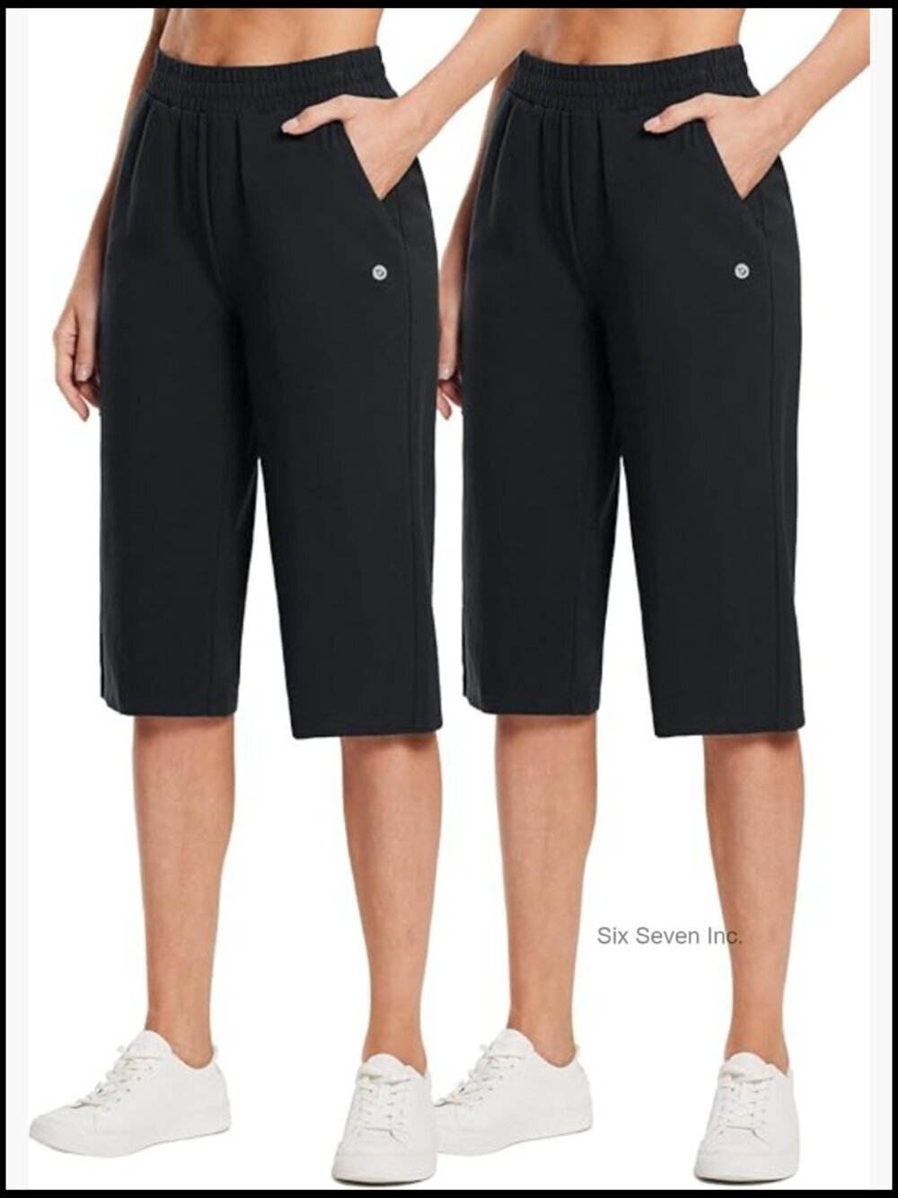Capri Straight Fit Pants with Pockets - Cotton Spandex - Yoga & Casual
